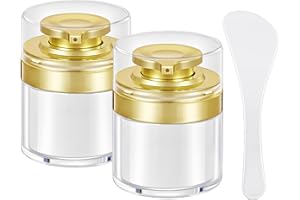 PARAKE Airless Pump Jars, 2-Pack 1.7 Oz Empty Moisturizer Pump Dispensers, Refillable LeakProof Vacuum Cosmetic Containers, Travel Airless Pump Bottles for Cream Lotion Skincare Toiletries (White)