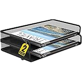 1InTheOffice Desk Trays Stackable Legal Tray, Black Wire Mesh Side-Load Paper Tray Organizer, (2 Pack)