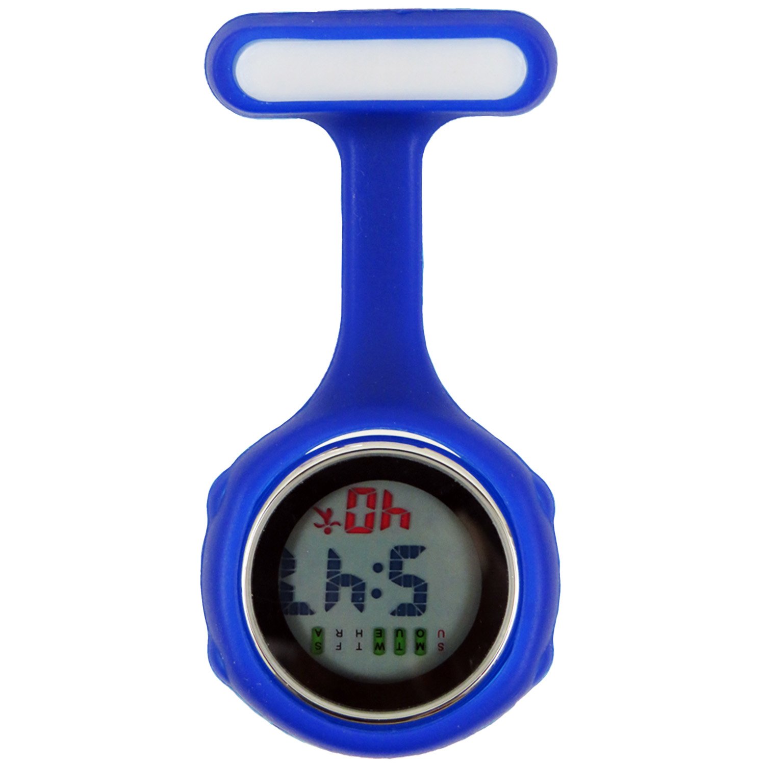 Digital Nurse Watch Fob For Women Men Multi Function, Infection Control Design, Silicone Nurses/Brooch/Tunic/Fob/Pocket/Carabiner Watch With Pin/Clip-On Nurse Doctor Paramedic Watch With Light Blue