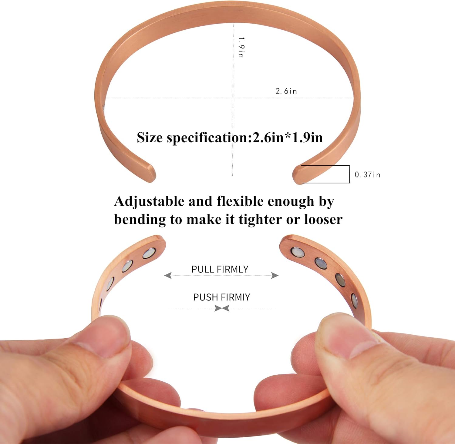 Gioieiieria Copper Bracelet for Women Men Arthritis Pain Relief Magnetic Therapy 3500 Gauss Strong Magnets Adjustable 2PCS Cuff Bracelet Gift: Health & Personal Care