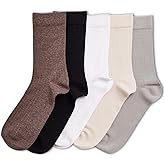 bony&katia Men's Ribbed Dress Socks 5 Pairs - Soft Breathable Cotton Mid Calf Business Casual Crew Socks