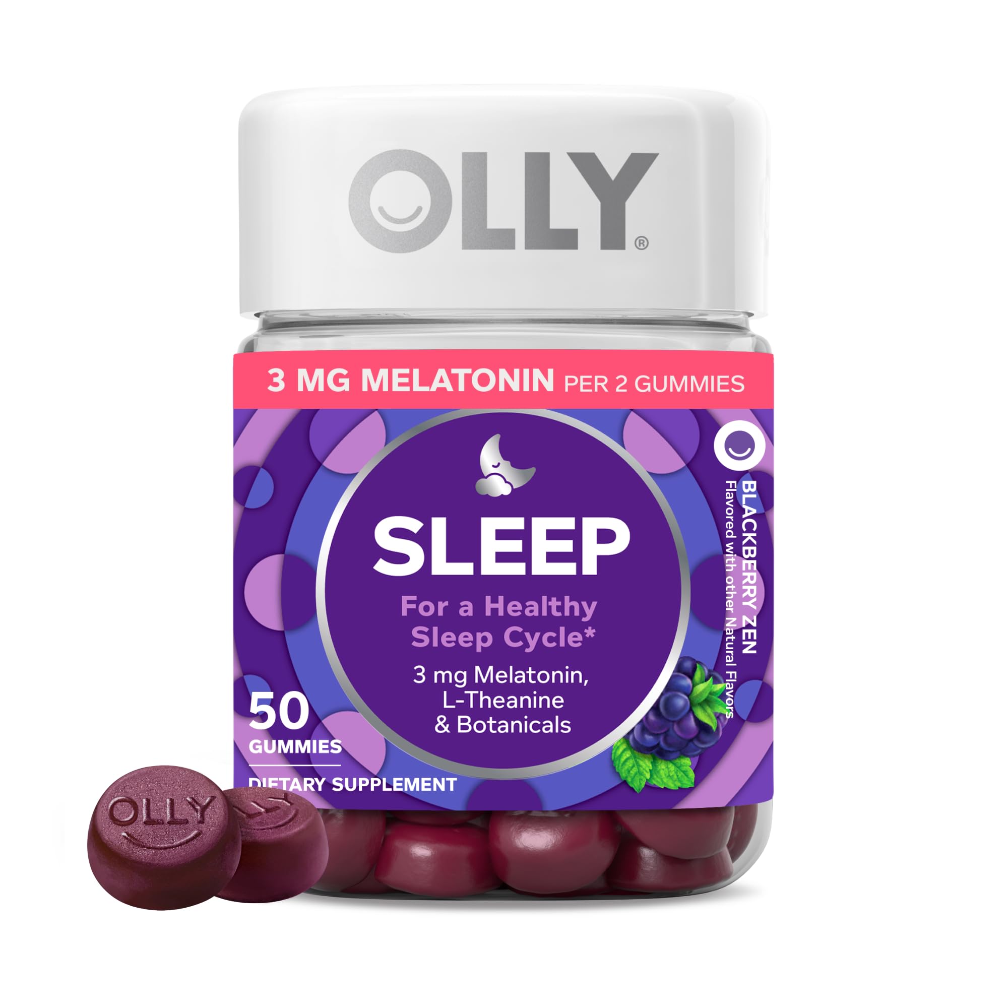 OLLY Sleep Support Gummy Supplement,* 3 mg Melatonin, L-Theanine - 50 Count