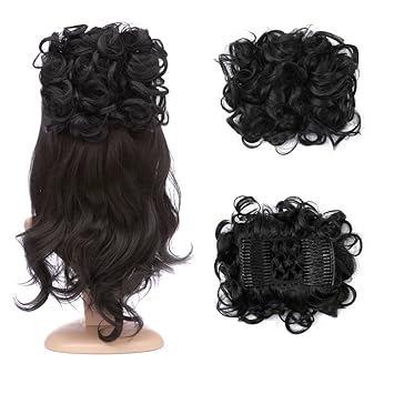 Amazon Com Lhflive Short Messy Curly Dark Black Bun Hair