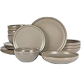Gibson Elite Beckett Stoneware Matte Reactive Glaze 16 Piece (Service for 4) Plates and Bowls Dinnerware Set - Grey