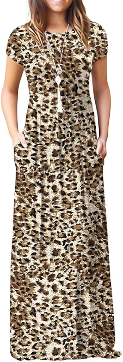 VIISHOW Women's Short Sleeve Loose Plain Maxi Dresses Casual Long Dresses with Pockets