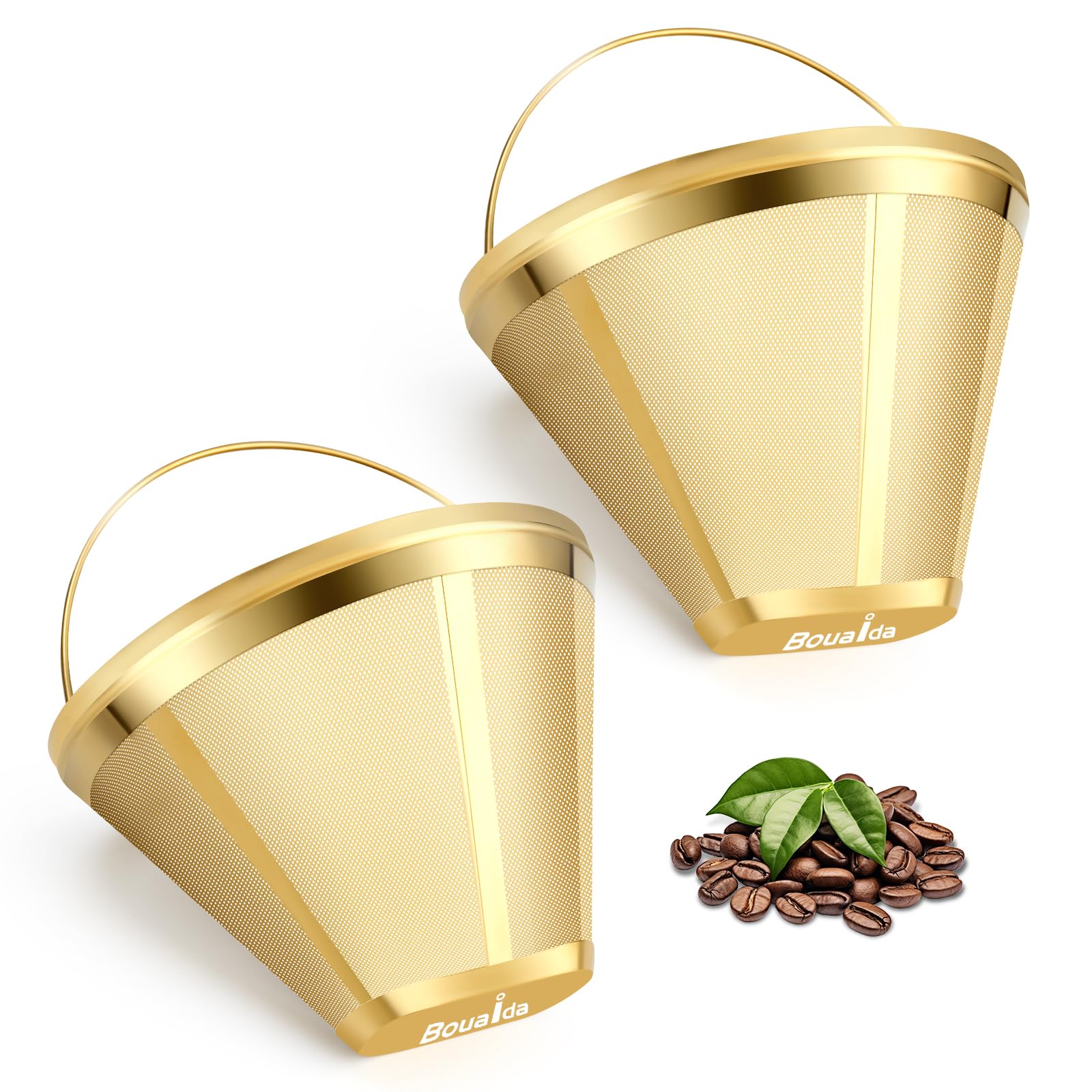 Photo 1 of **Only one** Bouaida Gold Stainless Steel Coffee Filter - Reusable Ninja Filter, Cuisinart Replacement | Fits Ninja Dual Brew Pro, Cuisinart DCC-3400 & #4 Cone Makers (2-Pack)