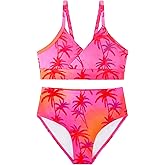 PASHOP Girls 2 Piece Swimsuit Adjustable Spaghetti Strap Cute Bikini Sets High Waisted Girls Bathing Suit Swimwear Size 8-12