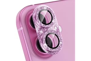 Choiche Compatible for iPhone 16 /iPhone 16 Plus Camera Lens Protector, Bling Camera Cover with 9H Tempered Glass Lens Screen Protector Metal Ring Decoration Accessories (Glitter-Pink)