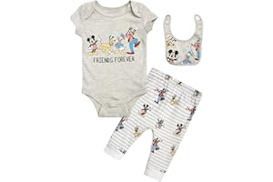 Disney Baby Boys' Outfit Set - 3 Piece Newborn Essentials Gift Set with Bodysuit, Pants, and Bibs (Infant Sizes:0-9M)