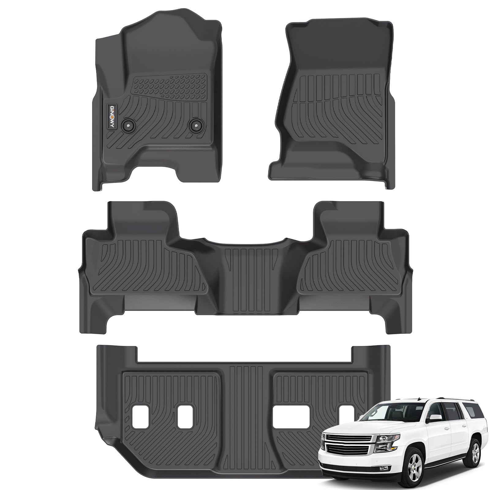 GINOWY-Floor Mats for Chevy Suburban/GMC Yukon XL 2015-2020 2nd Row with Bench Seat, All Weather Car Floor Mats Non-Silp Suburban 2020 Accessories Rubber Floor Liners Image GINOWY-Floor Mats for Chevy Suburban/GMC Yukon XL 2015-2020 2nd Row with Bench Seat, All Weather Car Floor Mats Non-Silp Suburban 2020 Accessories Rubber Floor Liners Image