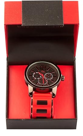 Charles Raymond Mens Sport Chronograph Style Watch with Black & Red Rubber Band (CR-66 )
