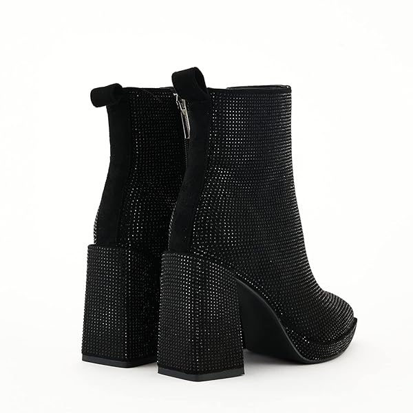 STEFANIYA NINA WOMEN’S RHINESTONE ANKLE BOOTS CHUNKY HEELS SPARKLY BOOTIES LADIES ZIPPER PARTY PROM BOOTIES