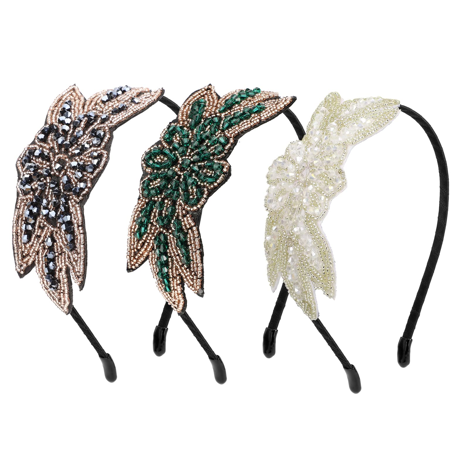 MWOOT 1920s Flapper Headbands for Women Roaring 20s Party Costumes, 3 Pieces Black White Green Women 20s Vintage Flapper Hair Hoop, 1920S Theme Hair Accessories