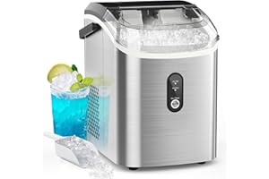 Kndko Nugget Ice Maker Countertop with Handle, Ready in 6 Mins, 35lbs Per Day, Pebble Ice Machine with Soft Chewable Ice, Self-Cleaning, One-Click Operation, for Home/Party/RV/Camping
