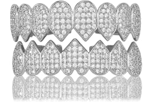 Iuoden Rapper Men and Women Fake Grillz Vampire Teeth Silver Grills for Your Teeth Diamond Grillz for Women 14K Gold Plated Iced out Hip Hop Teeth Men Costume Cosplay Extra Molding Bars,vampire costume accessories