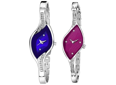 Analogue Latest Stylish Blue Pink Dial Ring Womens Combo Watch-(334-336)