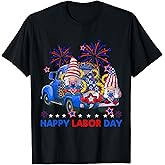 Happy Labor Day Fireworks American Flag and Funny Gnomes T-Shirt
