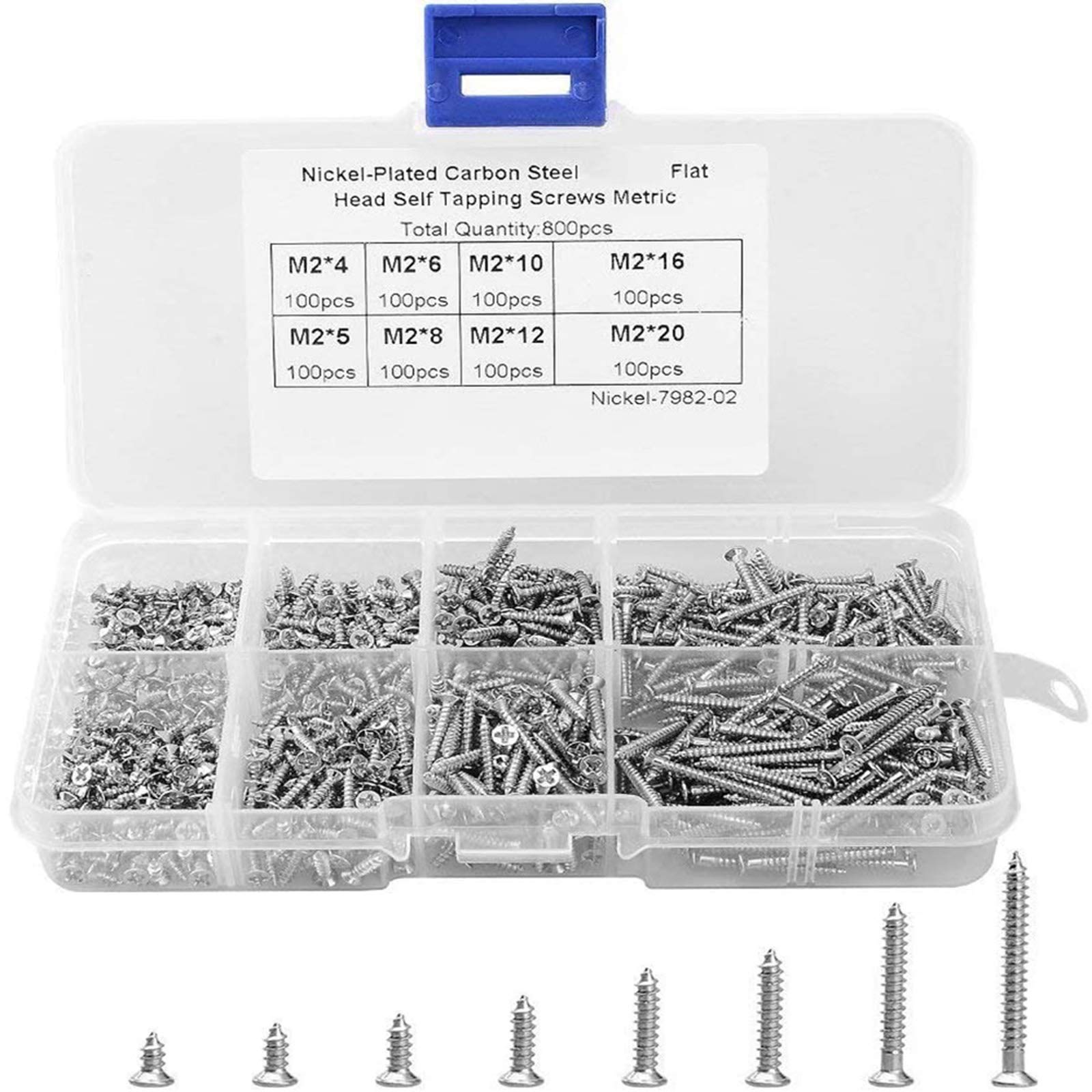 800 pcs Cross Drive Flat Head, Nickle-Plated Carbon Steel Self-Tapping Screws, Self Tapping Screw for DIY or Wood Furniture