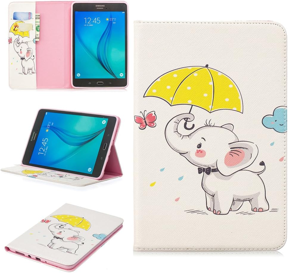 LMFULM® Case for Samsung Galaxy Tab A 8.0 Inch/SM-T350 PU Leather Case Elephant Umbrella Pattern Stent Function Holster Flip Cover for Galaxy Tab A 8.0 T350 Tablet PC