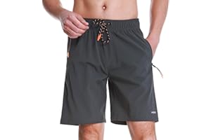 HODOSPORTS Mens No Liner Swim Trunks Quick Dry 9 Inch with Zipper Pockets Bathing Suits for Men Lineless Swim Shorts