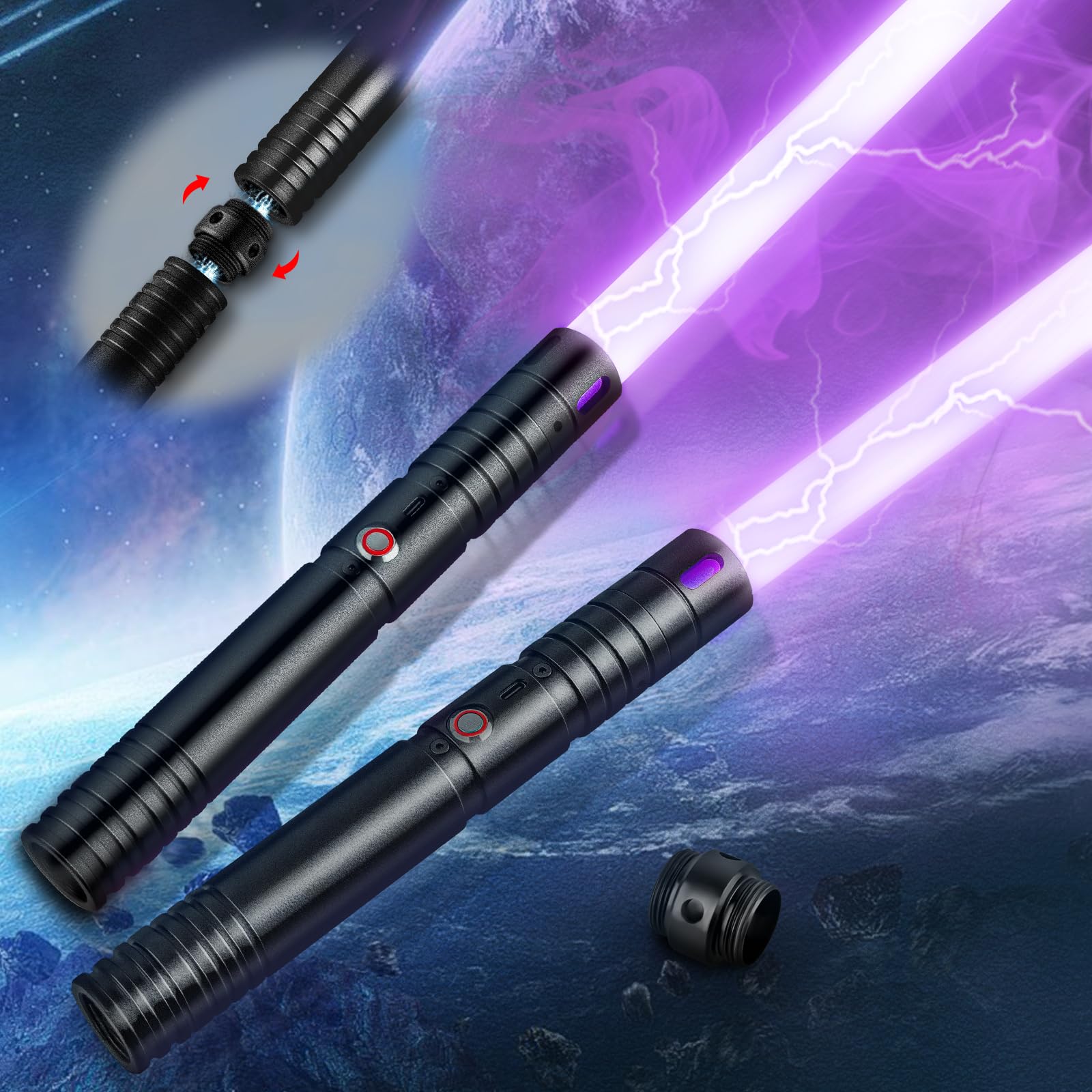 Lightsaber 2 Pack for Adults - 15 Color RGB Dueling Light Sabers With Aluminum Alloy Handle, Rechargeable Toys for Kids & Adults