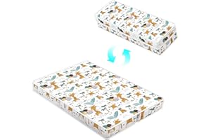 MOONLIGHTFAMILY Foldable Pack and Play Mattress Topper, 38"x26" Soft Portable Playard Pad, No Gaps Edge Reinforcement, Well-Matched 29x40 Playpen, Giraffe