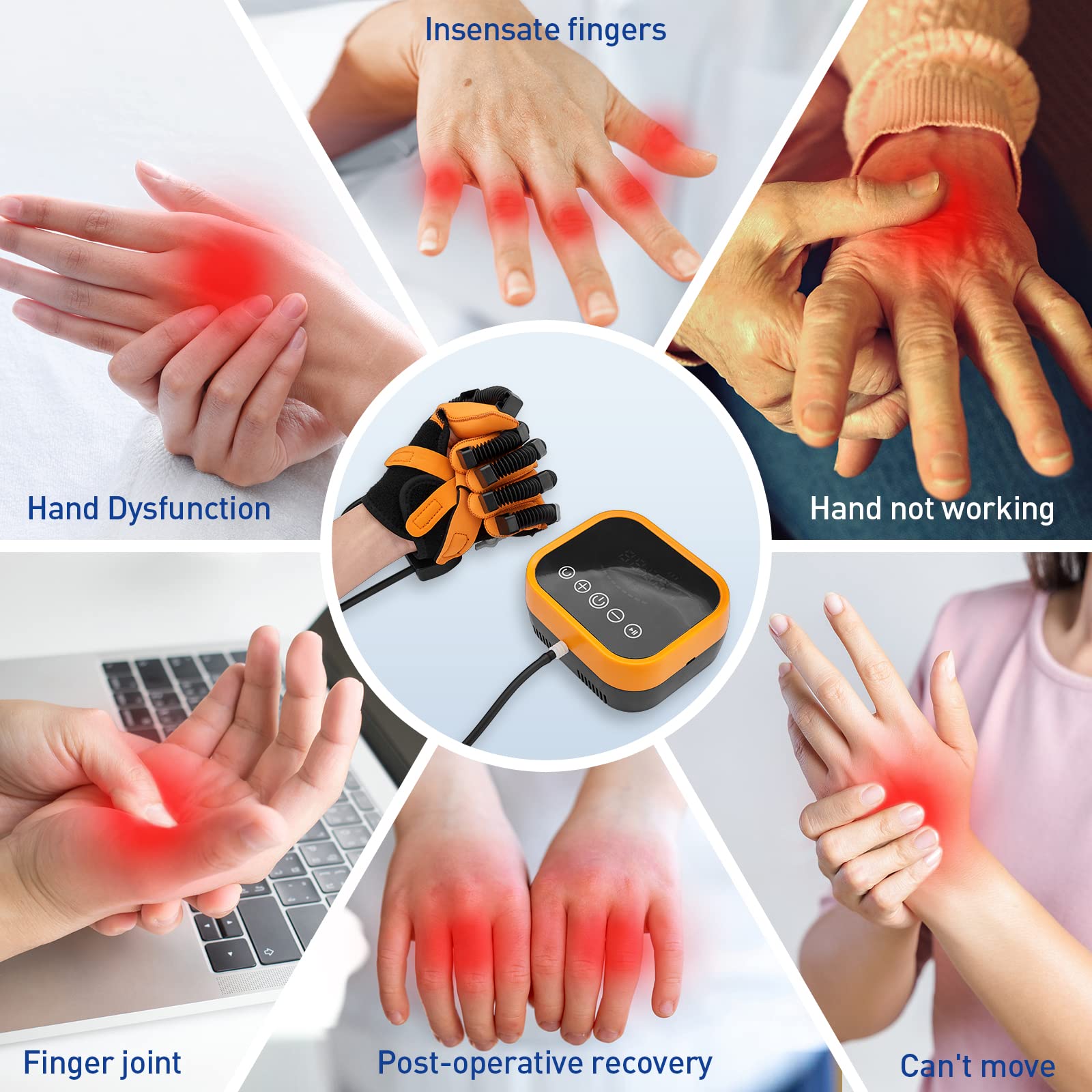AA-SS Rehabilitation Robot Gloves Stroke Hemiplegia Recovery Hand Physical Therapy Equipment Finger Orthosis Exerciser With USB Chargeable for Hand Splint Dysfunction Patient 3 Training Modes