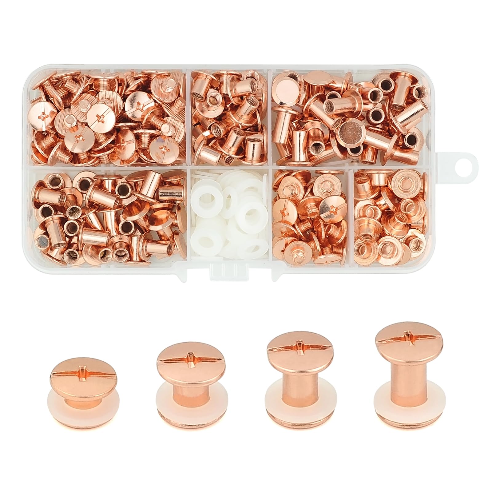 120 Set Chicago Screw Posts, Rivet Chicago Binding Screws, Metal Rivet Replacement Repair for Bags, Craft, Collar, Harness, Luggage, Purse, Dog Lead, Backpack, Belt (Rose Gold)