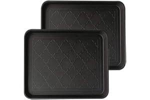 Boot Tray 2Pcs Rectangular Shoe Tray Multipurpose PP Entryway Shoe Storage Black Organizer for Entryway, Lace Texture, 17.7x1