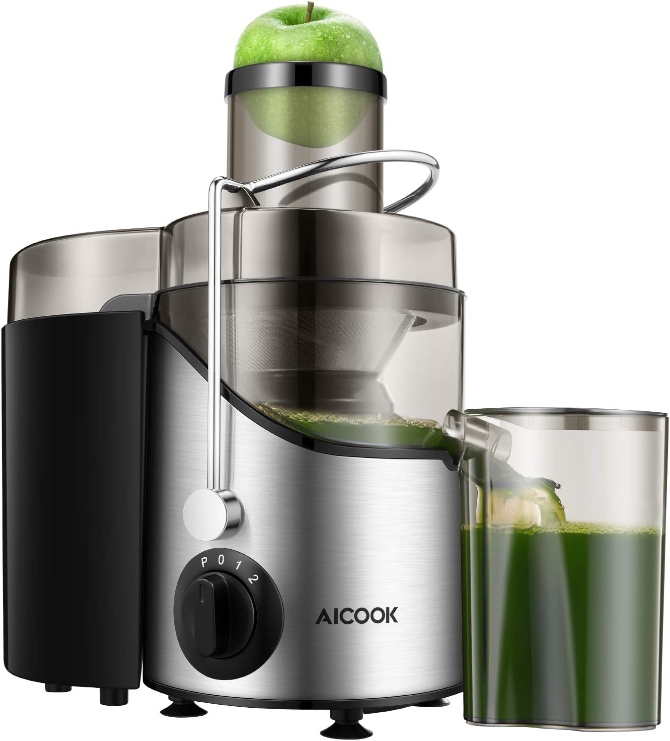 Aicook Entsafter Gemüse und Obst, Zentrifugaler Juicer mit 65MM Breiter Mund, 3 Geschwindigkeiten Edelstahl-Entsafter mit Rutschfeste Füße, BPA-Frei