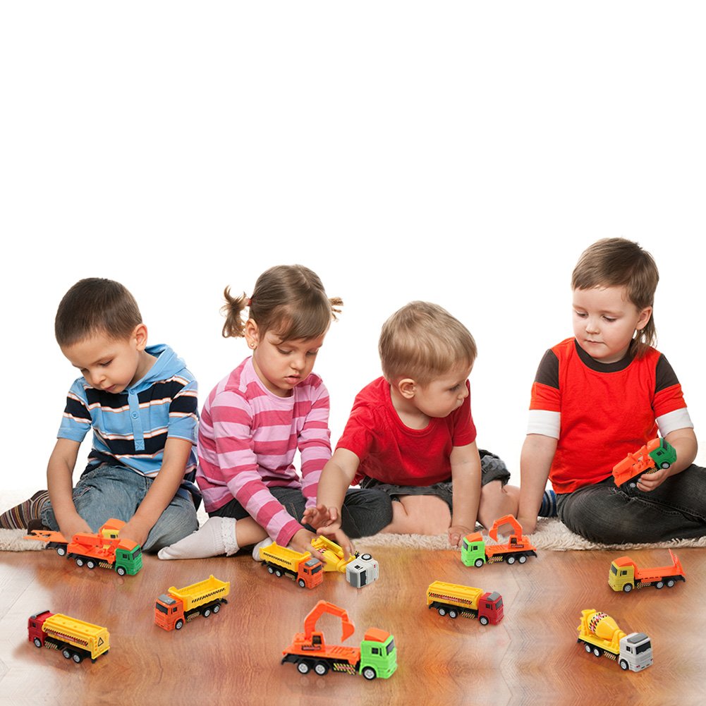 Nuheby Toy Cars 12pcs Push and Go Friction Cars Pull Back Cars Digger Crane Dumper Tanker Toy Mixer Toy Truck Vehicle Engineering Car Model for Kids 3+