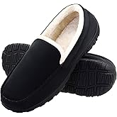 FLYFUPPY Mens Moccasin Slippers Memory Foam Slippers Warm Plush Fluffy Indoor/Outdoor House Shoes