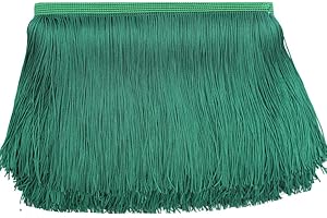 Nonmol Fringe Trim Tassel Sewing Trim 6Inch Width 10 Yards Long for Clothes Accessories Latin Wedding Dress DIY Lamp Shade Decoration (Dark Green), Green, White