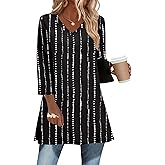 AKEWEI Womens Blouses Casual 3/4 Sleeve Tops for Women V Neck Tunics to Wear with Leggings Swing Flare
