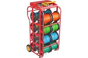 Huyear Wire Spool Rack,Wire Cart with Wheels,Multi-Spool Wire Rack Dispenser with 11 Rods,Wheel Wire Cable Caddy with Movable Wiring Storage Box