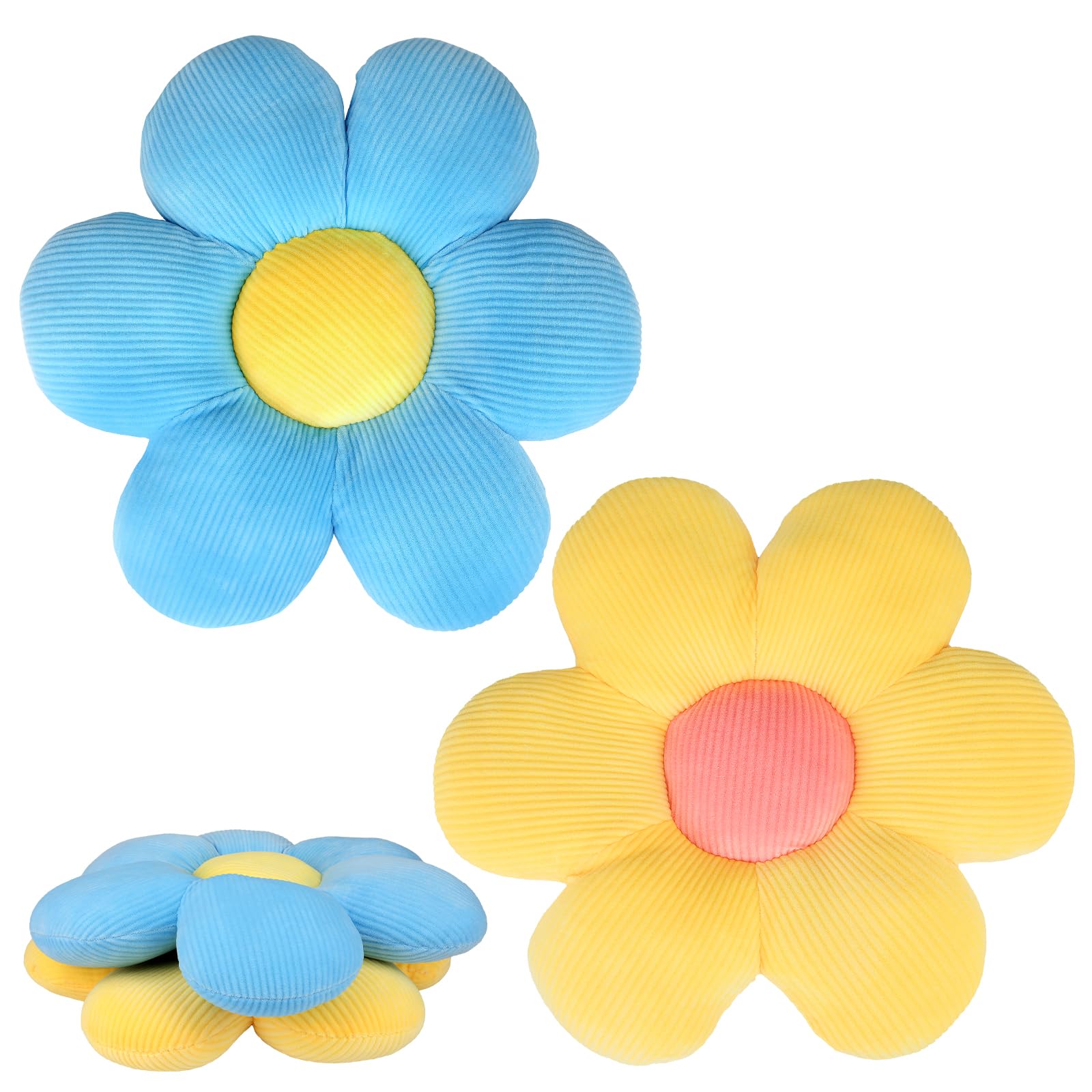 QKURT 2 Pcs Flower Pillows, Flower Shaped Cushion Floor Chair Seat Pad，Fluffy Soft Petal Cushion, Tatami Seating Pillow for Home, Office & Car, 40cm(Blue)