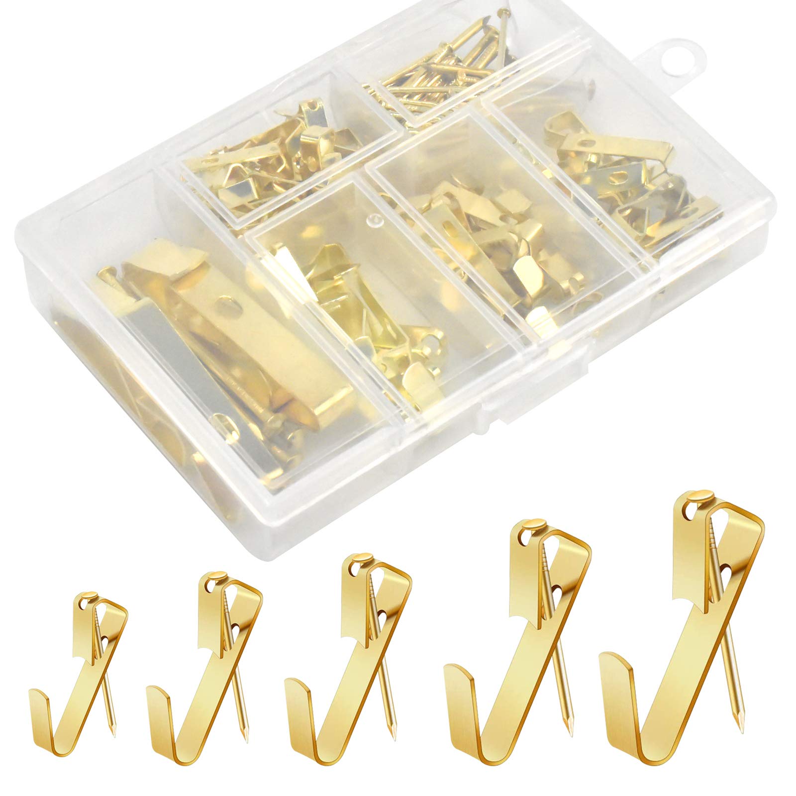 Skyzone 130 PCS Picture Hooks Picture Hangers with Nails,Heavy Duty Picture Frame Metal Picture Hooks Professional Picture Hanging Kit for Office Pictures Clock Mirror (Gold Color)