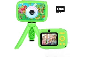 SUZIYO Kids Video Camera with Stand, Best Christmas Birthday Gifts Toys for Children, Toddlers Selfie Digital Camcorder 1080P 2.4 Inch HD for Age 4-9 Years Old Boys Girls with 32G SD Card, Green