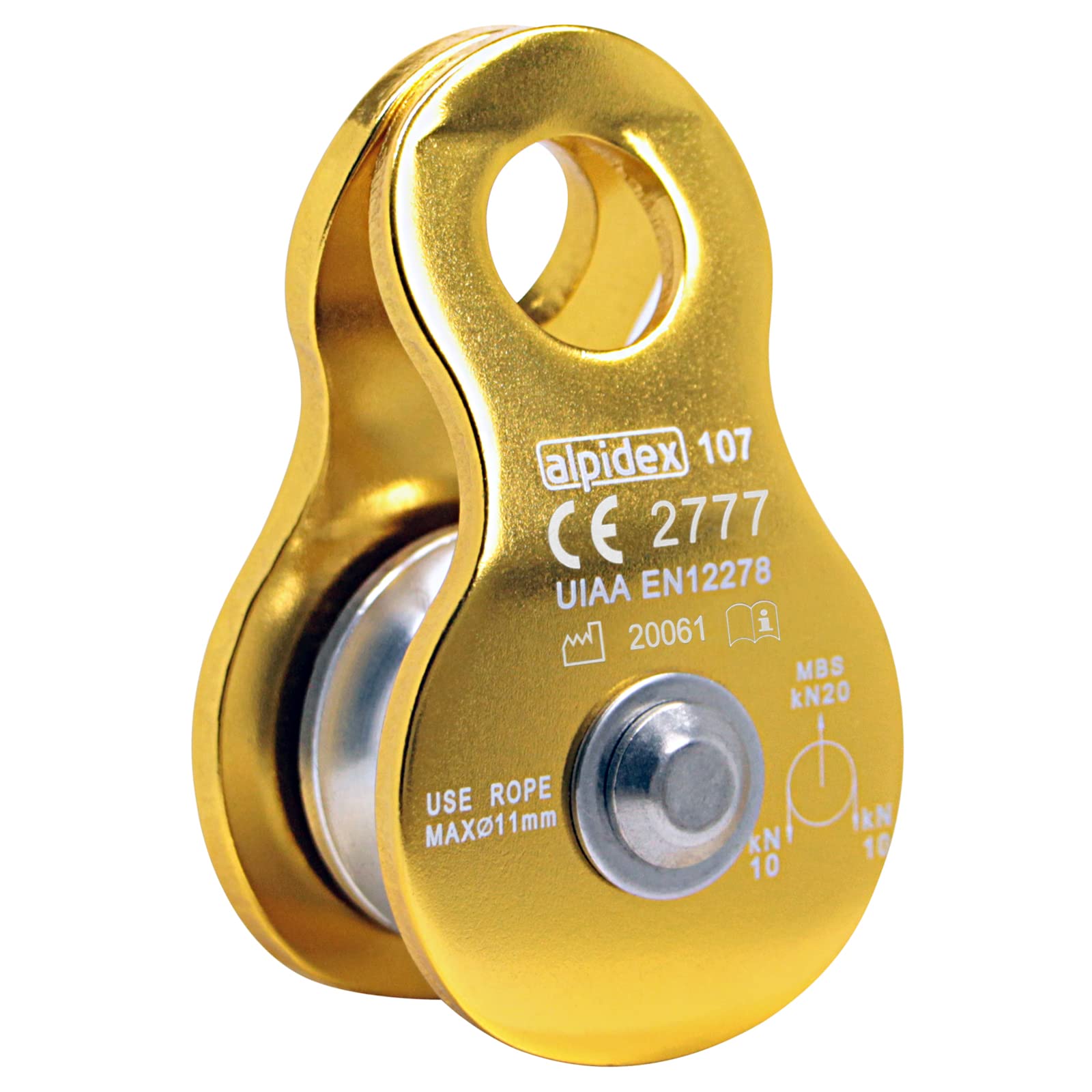 ALPIDEX Mobile Pulley 20 kN | Mobile Pulley | Pulley block | Standard EN12278 | Lifting System | Ropes up to 11 mm Diameter | Rope Hoist | Cable Roller Pully, Colour:yellow