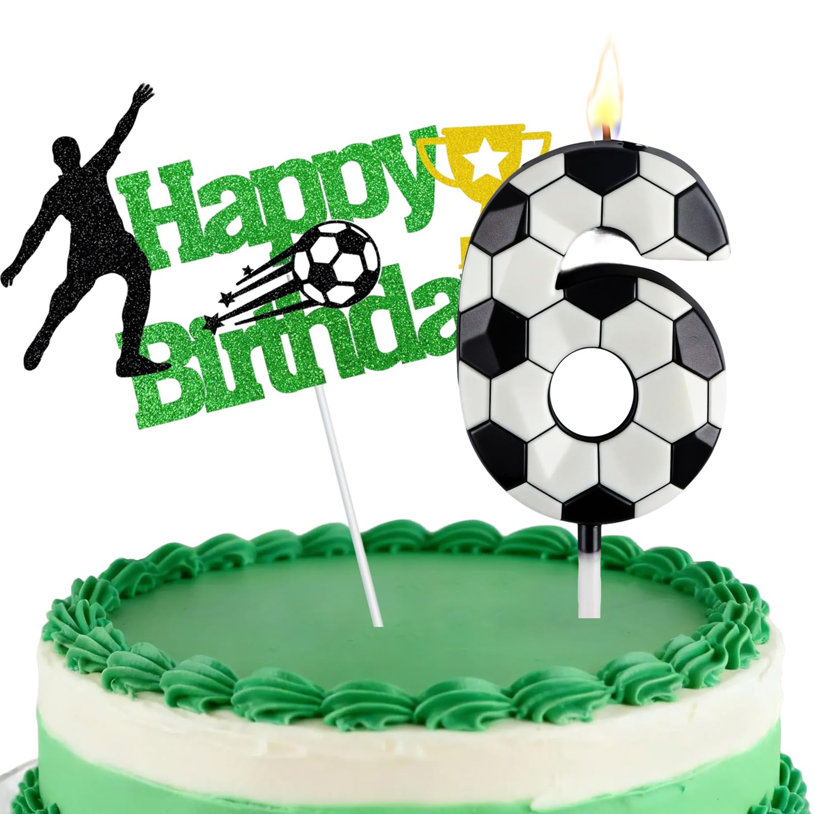 Football Number Candles, Birthday Candles for Cake, Cake Candles with Greeting Card for Birthday Party Wedding Anniversary Celebrations(6 Candle,Black&White)
