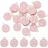 MECCANIXITY Alphabet M Letter Charm Double Sided Enamel Initial Alphabet Pendant Pink, for Necklace Bracelet Earring Jewelry Making, Pack of 20