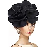 Zinniday Black Large Flower Fascinators - 2026 Rose Fascinator Hats Cocktail Wedding Headpiece 1920s 50s Floral Tea Party Hat for Women Prom Event Halloween Renaissance Accessories