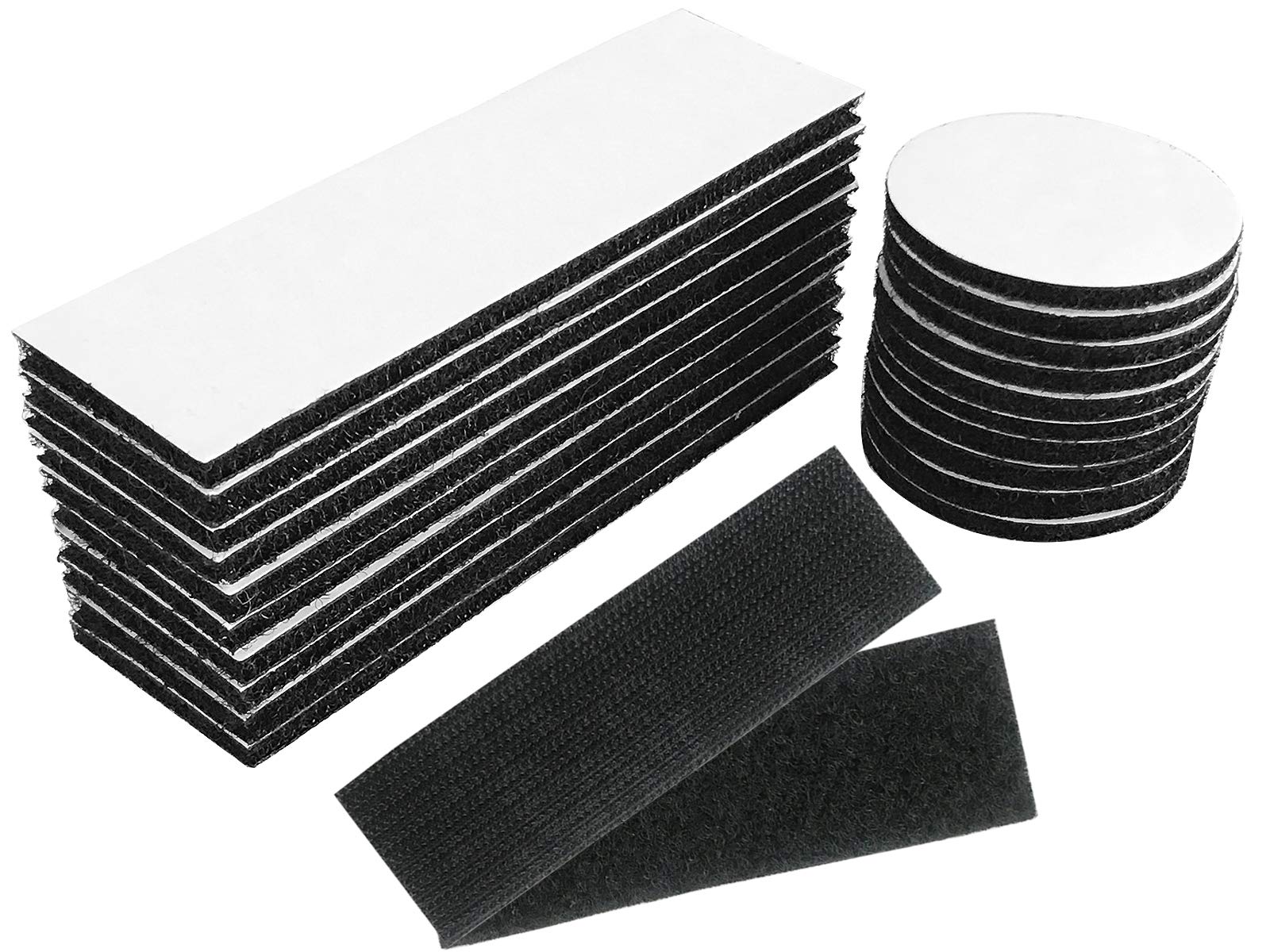 Double Sided Sticky Pads, 20 Pcs Heavy Duty Tape Strips Self Adhesive Pads Hook and Loop Removable for Household Home or Office, No More Nails Strips Black, Rectangle and Circle