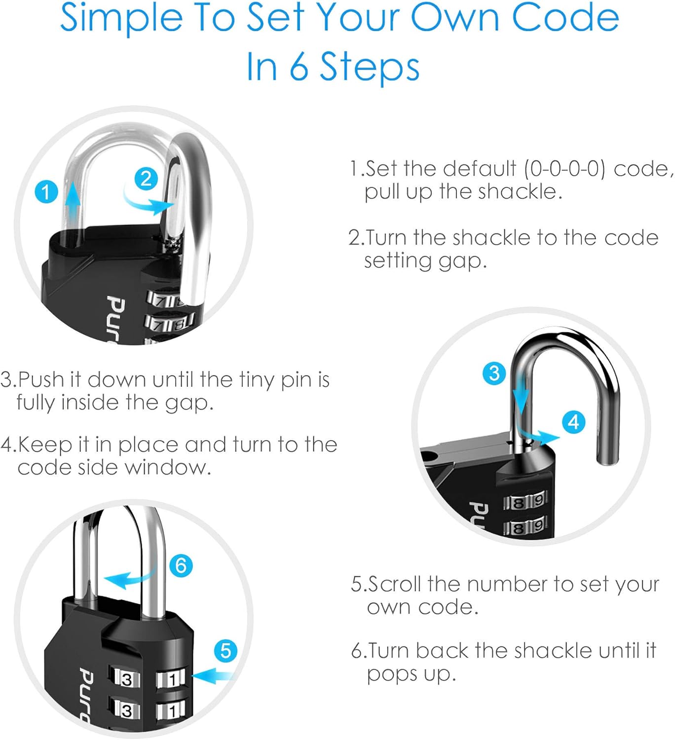 Puroma 2 Pack Combination Lock 4 Digit Outdoor Waterproof Padlock for School Gym Locker, Sports Locker, Fence, Toolbox, Gate, Case, Hasp Storage (Black) - - 