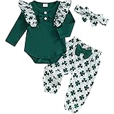 Bonangber Newborn Baby Girl Valentines Day Outfit Cute St Patricks Day Outfit Ribbed Long Sleeve Romper Bodysuit Pants Set