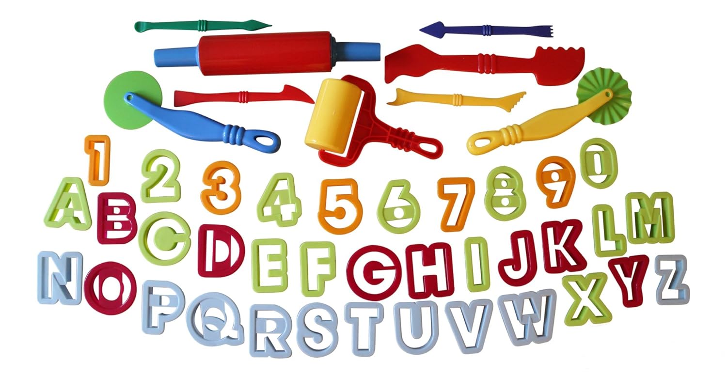 Playdough Cutters And Tools Set Numbers And Letters 45 Pieces For Kids