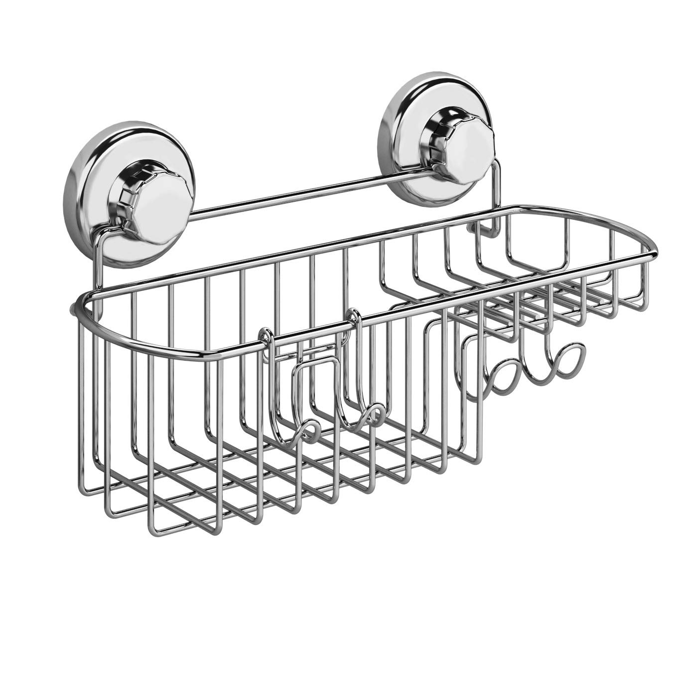Photo 1 of HASKO Shower Caddy Suction Cup, Shower Shelf with Soap Dish and Hooks Organizer, Suction Bathroom Shelf for Storage, Wall Mounted Basket, Silver