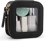 Prite Small Clear Makeup Bag with Gift Box Black Dual Zippers Waterproof PU