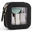 Prite Mini Clear Makeup Bag for Purse Cute Small Travel Cosmetic Bag for Women Waterproof Toiletry Bag Leather Makeup Pouch with Gold Zipper(Black)