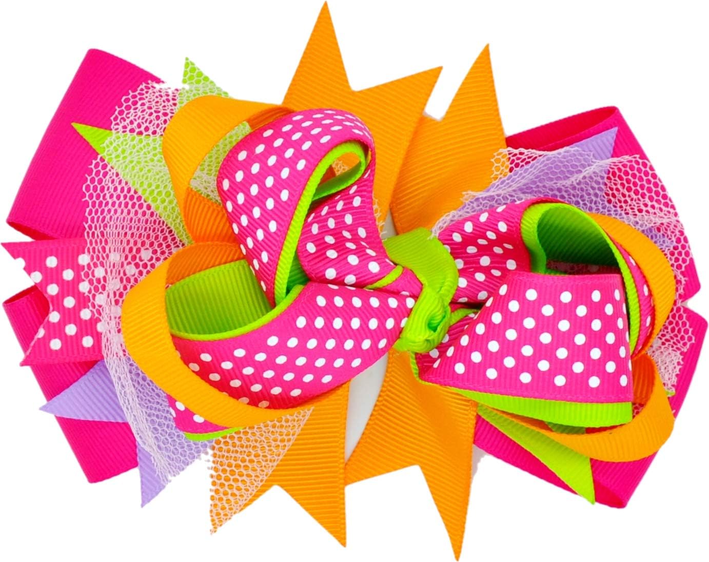 ELSANOA Girl Fancy Hot Pink Multi Color Bon-Bon Ribbon. Beauty Hair Clip. SKU 1052